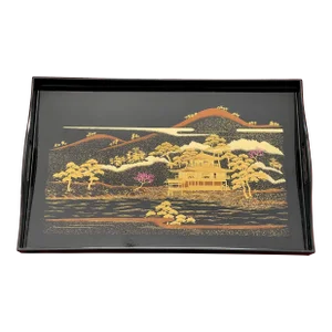 Mid 20th Century Black & Gold Chinoiserie Serving Tray