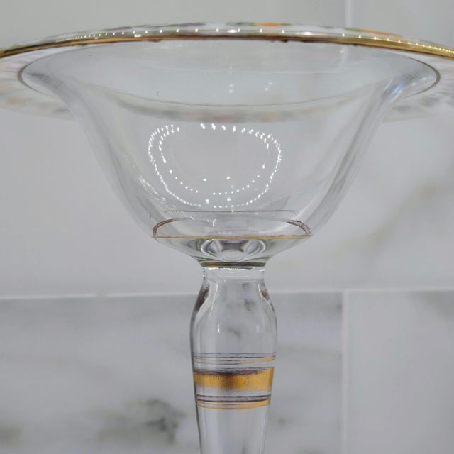 Transparent Antique Bohemian Hand-Painted Floral Glass Compote Tazza For Sale - Image 8 of 8