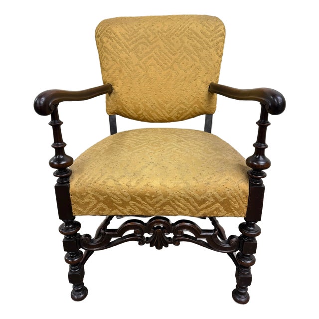 Vintage Spanish Revival Renaissance Revival Walnut Armchair For Sale