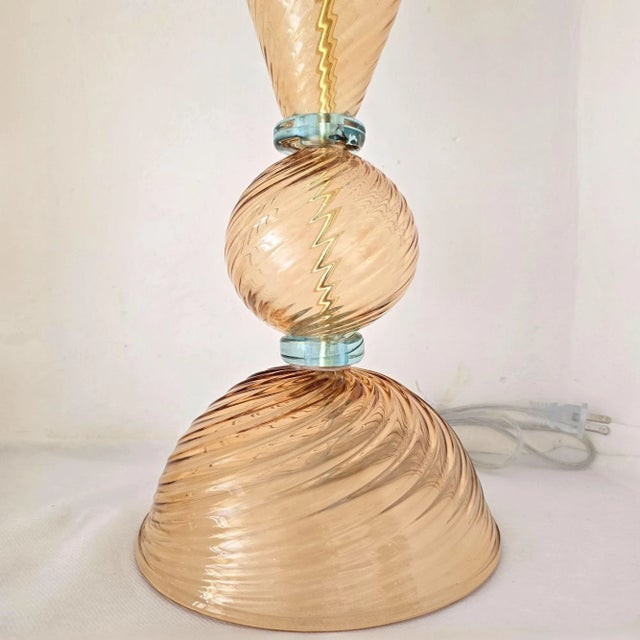 Pair of Terracotta and Blue Murano Glass Lamps 1980s For Sale In Dallas - Image 6 of 11