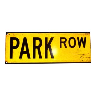 1960s New York City Yellow Reflective Street Sign "Park Row" - Financial District For Sale