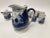 Vintage Blue White Ceramic Delft Milk/Water Pitcher, 5 Juice Cups, Juicer and Juice Pitcher Cobalt Blue Japan For Sale - Image 9 of 12