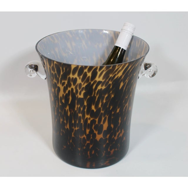 Black Mid Century Modern Tortoise Shell Glass Champagne Ice Bucket For Sale - Image 8 of 9