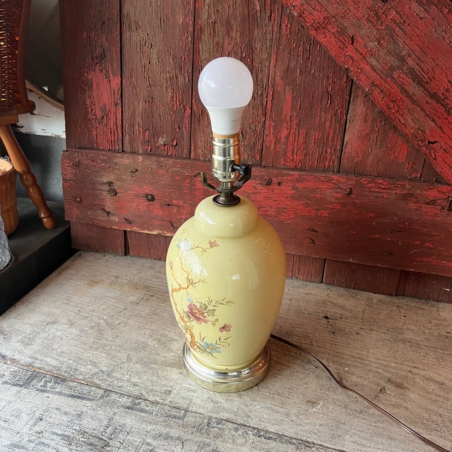 1960s Vintage Floral Ceramic Table Lamp With Crackle Glaze For Sale - Image 5 of 13