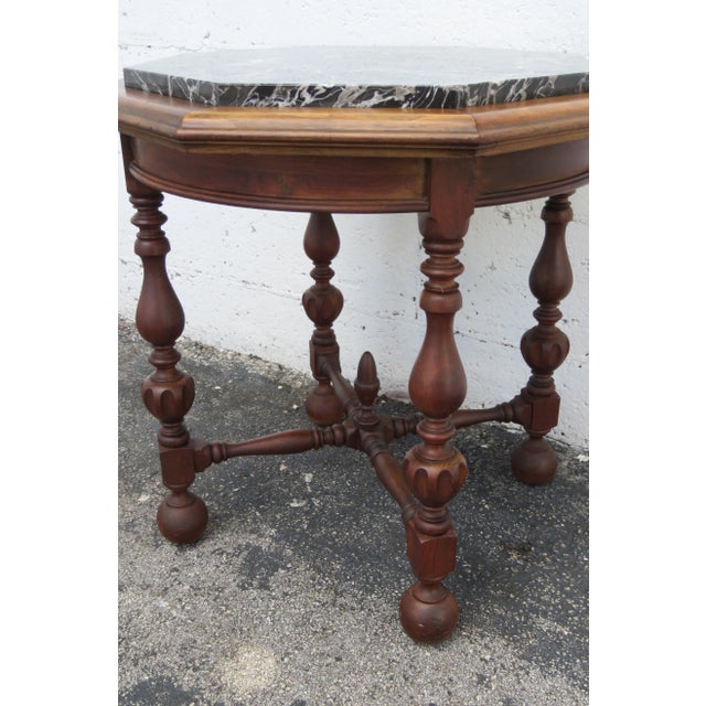 Brown Knoxville Early 1900s Marble Top Carved Side End Lamp Table For Sale - Image 8 of 13
