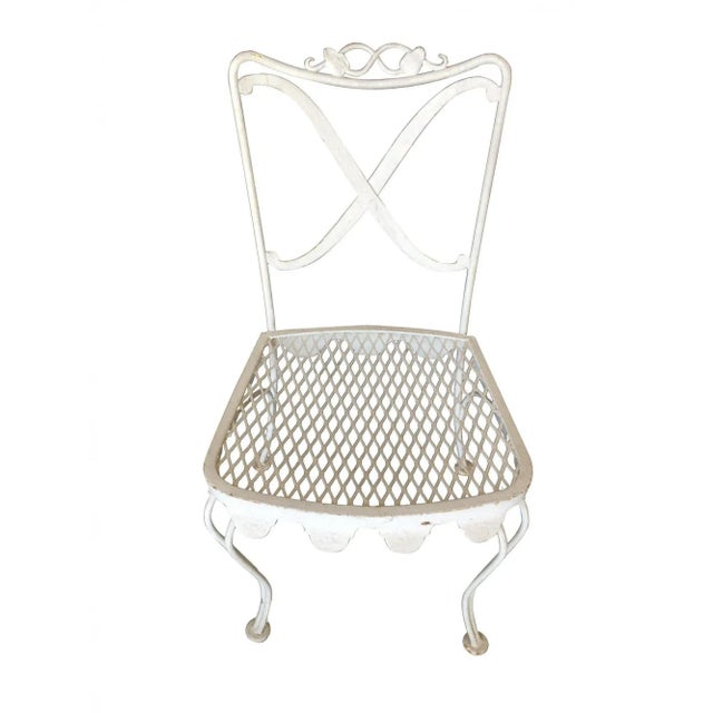 1950s Wrought Iron Scrolling Pattern Cafe Patio Set Table W/ 4 Chairs For Sale - Image 5 of 5