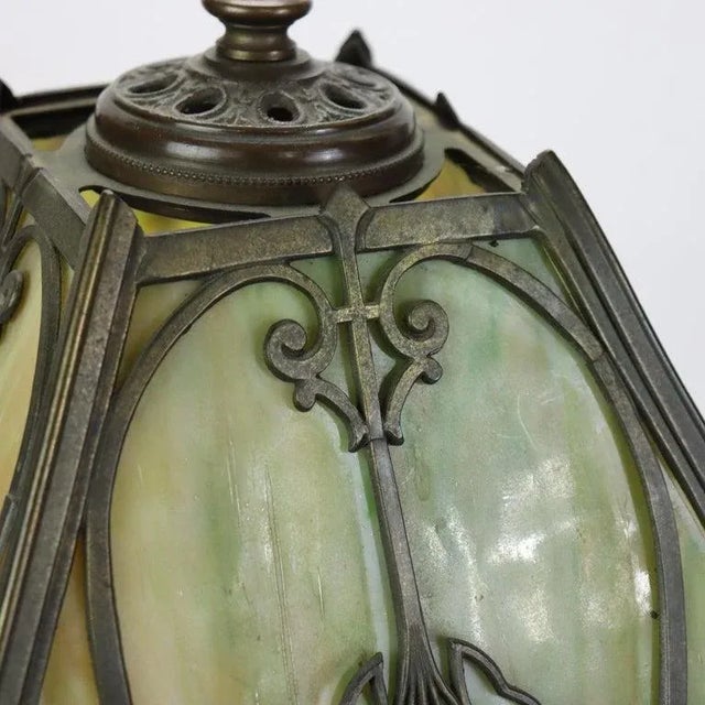 Antique Wilkinson Arts & Crafts Four-Panel Slag Glass Table Lamp C1920 For Sale - Image 6 of 9