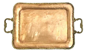 Vintage French Provincial Brass and Copper Two Handle Serving Cocktail Tray