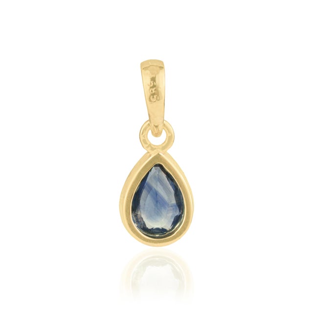 Handcrafted Natural Pear-Cut Blue Sapphire Solitaire Pendant in 14k Yellow Gold For Sale - Image 9 of 15