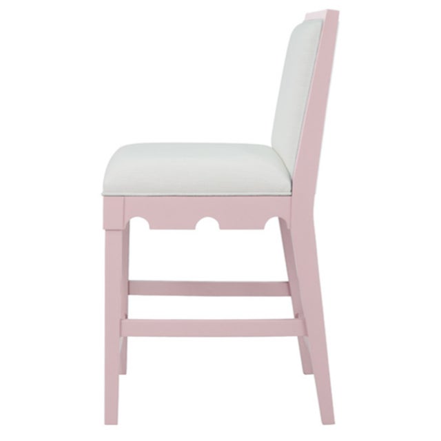 Contemporary Matthew Izzo Home Lanister Pink Matte Lacquer Counter Stool With Performance Linen Upholstery For Sale - Image 3 of 4
