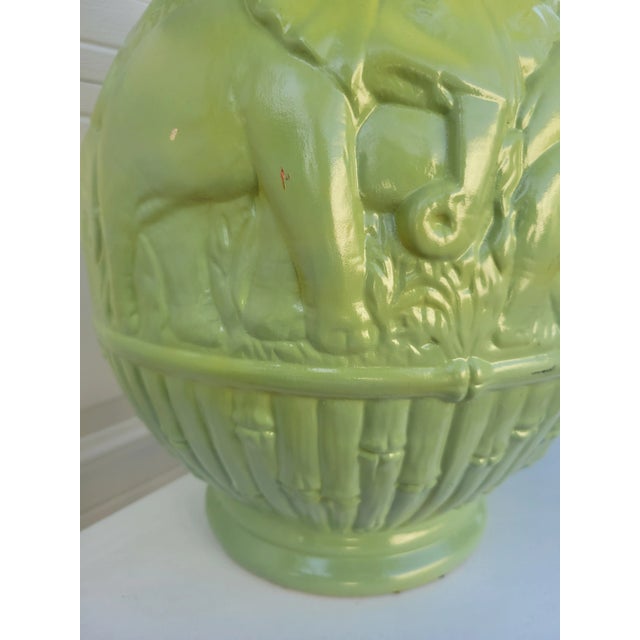 Customized Vintage Pale Green Yellow Elephant Faux Bamboo Large Regency Table Lamps- a Pair For Sale - Image 9 of 10