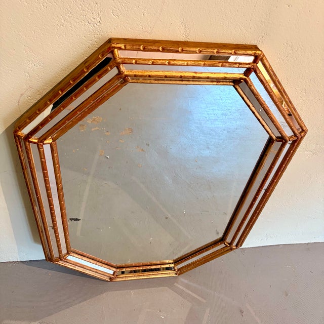 Gold Vintage Hollywood Regency Octagonal Giltwood & Mirrored Wall Mirror, in the Manner of LaBarge For Sale - Image 8 of 12