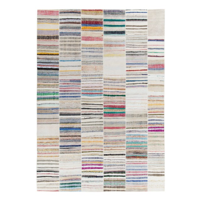 Textile Handwoven Modern Patchwork Kilim Rug in Multicolor Striation, by Rug & Kilim For Sale - Image 7 of 7