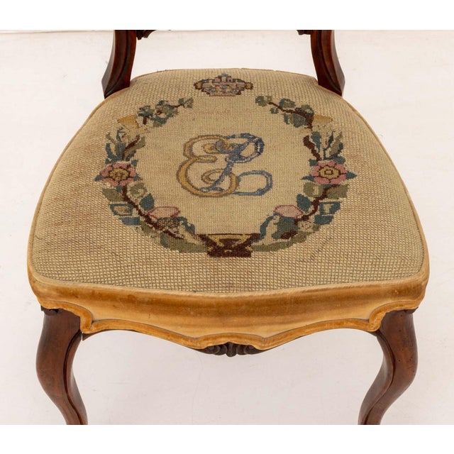 Brown Elizabeth II Needlepoint Upholstered Chairs, 4 For Sale - Image 8 of 13