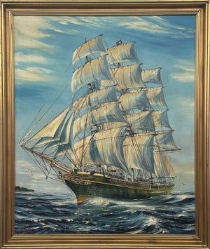 Thermopylae Clipper Sailing Ship at Sea - Vintage 20th Century Oil Painting 1970 Circa