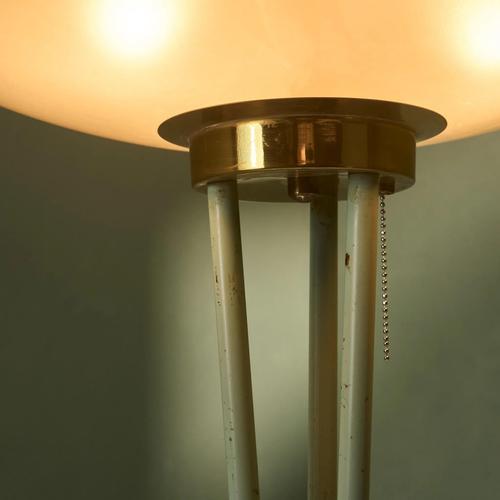 1950s Sage Green Lacquered Floor Lamp with Brass Details from Stilnovo, Italy, 1955 For Sale - Image 5 of 12