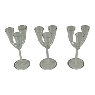Set of 3 Mid-Century Blown Glass Candle Holders For Sale