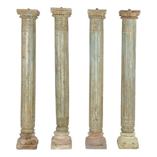 Carved Columns in Wood and Stone, Set of 4 For Sale