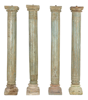 Carved Columns in Wood and Stone, Set of 4