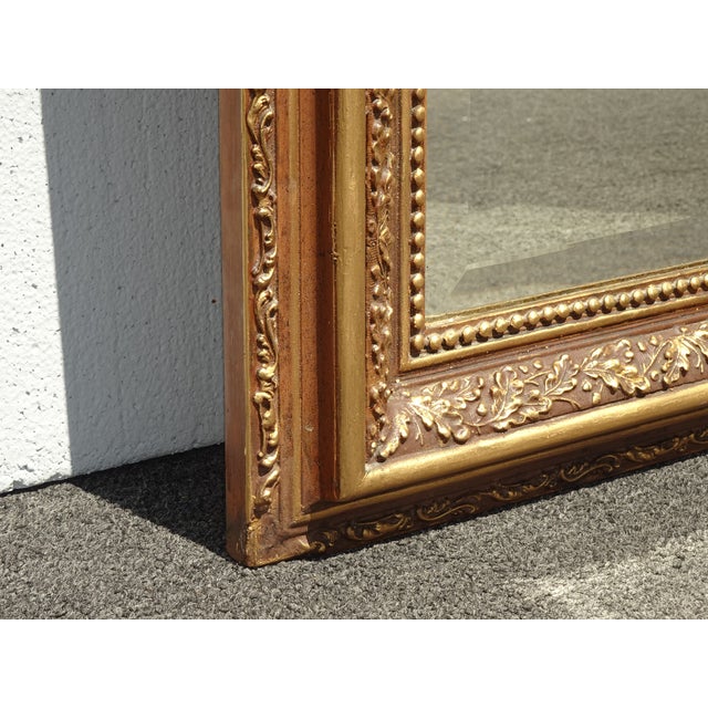 Antique French Louis XV Gold & Brown Wall Mantle Beveled Glass Mirror For Sale - Image 9 of 12