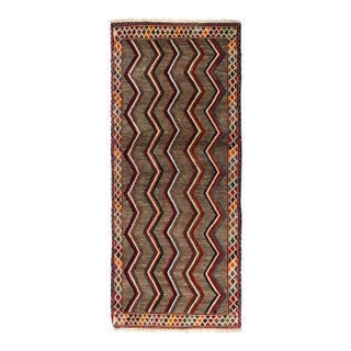 1950s Vintage Gabbeh Tribal Runner in Brown With Chevron Patterns For Sale