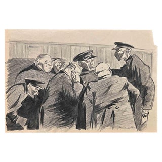 Hermann Paul, Policemen, Early 20th Century, Watercolor and Charcoal For Sale
