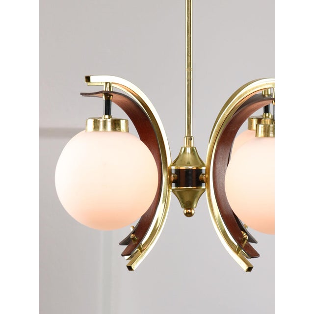 Mid-Century Modern Italian Brass and Opaline Chandelier For Sale - Image 5 of 17