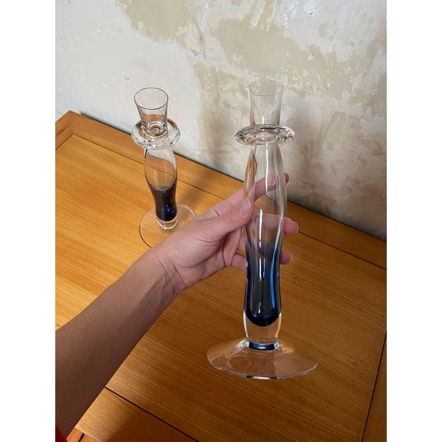 2000 - 2009 Orrefors Swedish Modern Glass Candle Holders - a Pair For Sale - Image 5 of 12