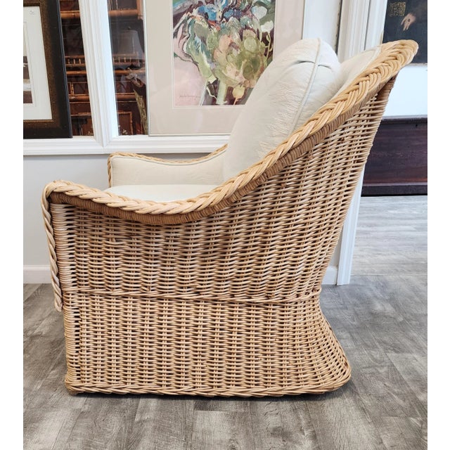 Tan Late 20th Century Michael Taylor Style Wicker Rattan Armchair For Sale - Image 8 of 18