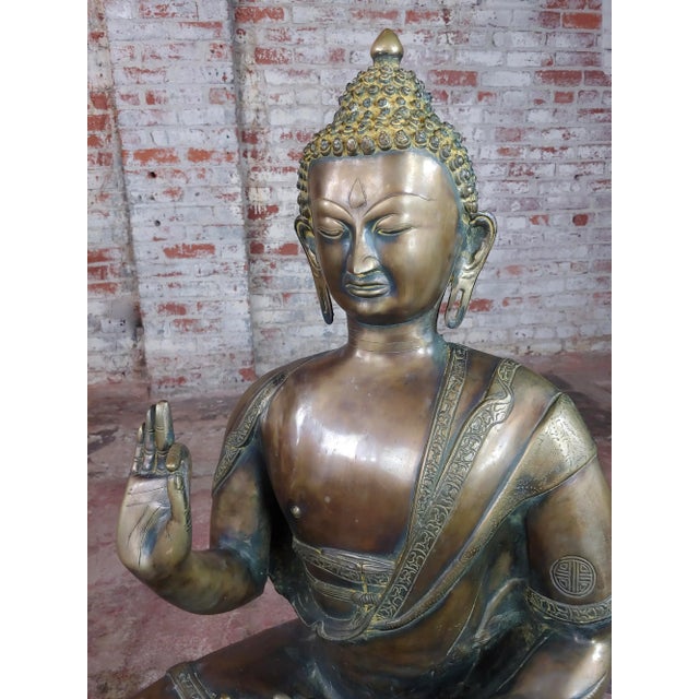 19th Century Chinese Antique 19th century large Brass Buddha For Sale - Image 5 of 9