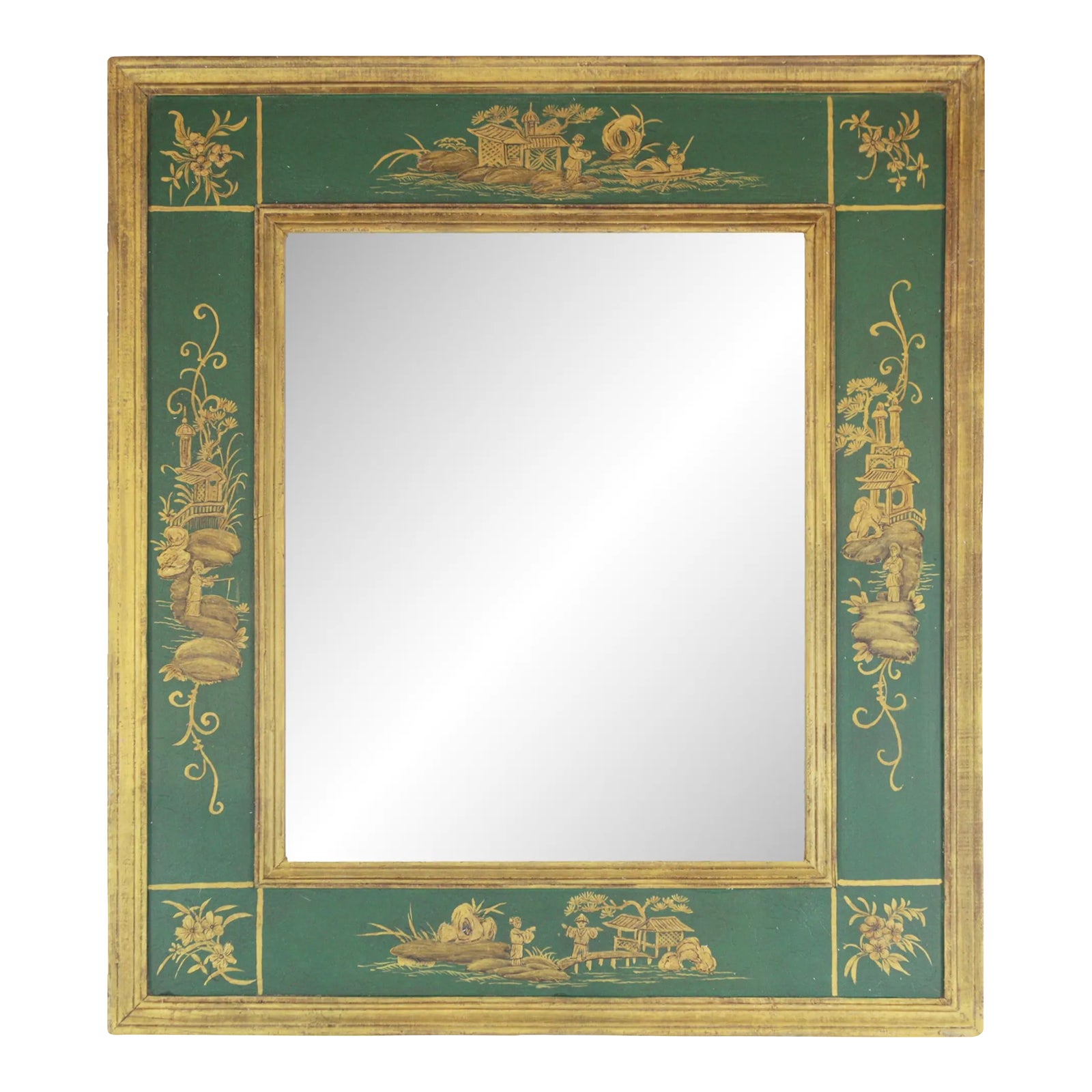 Antique Gilt Green Chinoiserie Mirror. | Chairish