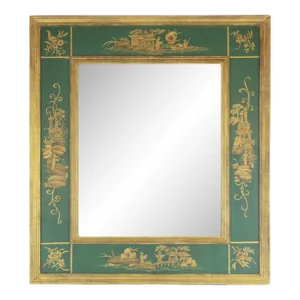 Antique Gilt Green Chinoiserie Mirror.