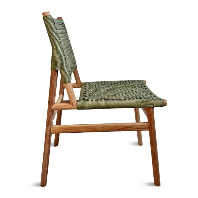 Outdoor Green Woven Teak Dining Chair For Sale - Image 4 of 8