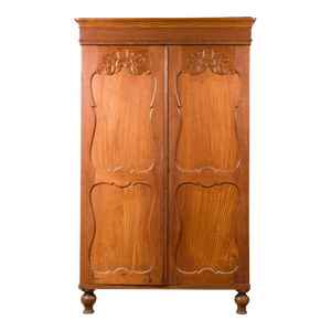 Dutch Colonial 19th Century Teak Wood Cabinet With Carved Panels and Shelves