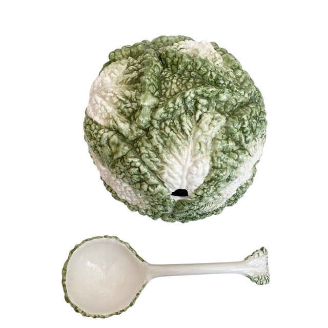 Ceramic Large Vintage Majolica Cabbage Lidded Soup Tureen & Ladle For Sale - Image 7 of 12