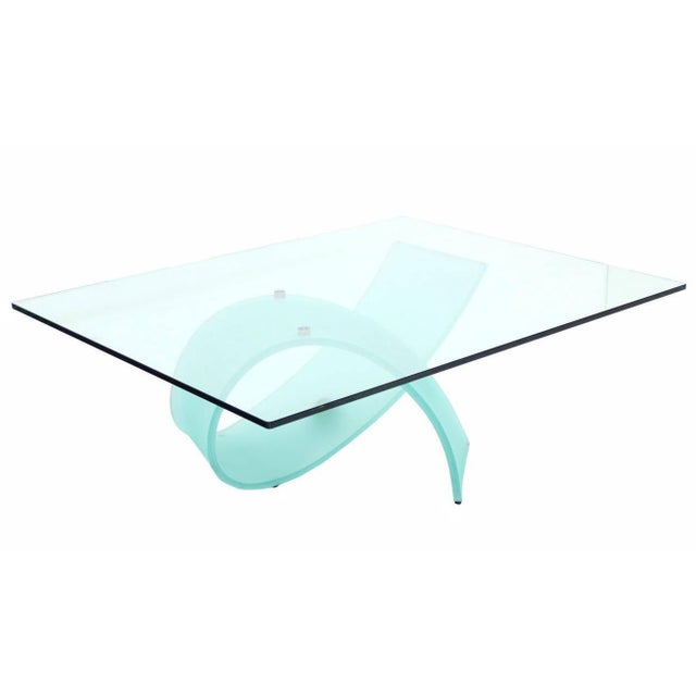 Italian Frosted Glass Ribbon Base Square Glass Top Rectangle Coffee Table For Sale - Image 9 of 10