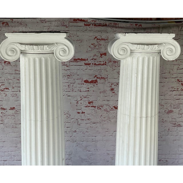 Neoclassical Ionic-Style Fluted White Carved Wood Architectural Columns, a Pair For Sale - Image 13 of 15