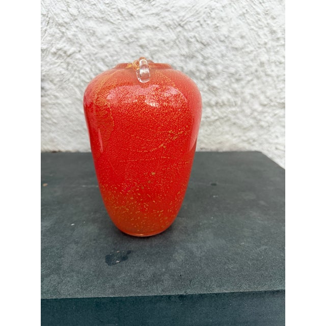 Murano Vintage Isle of Wight Azurene Orange Glod Fleck Glass Vase For Sale - Image 4 of 6