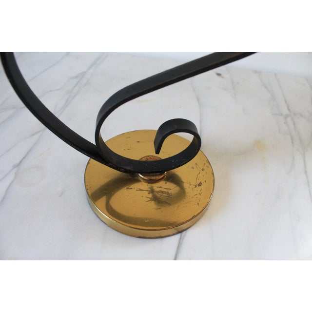 Mid-Century Black Metal and Brass Scrolled Double-Candle Holder For Sale - Image 10 of 11