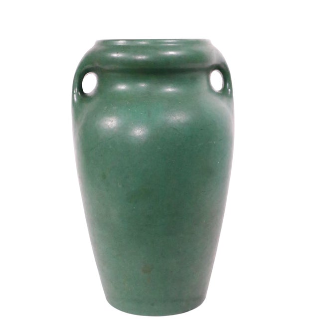 Ceramic Arts and Crafts Green Matte Glaze Pottery Vase C. 1910's For Sale - Image 7 of 11