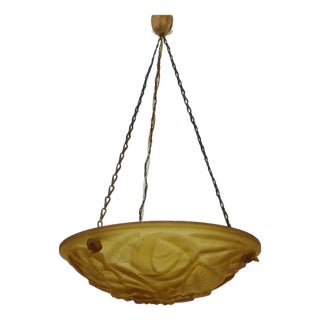 Art Deco Single-Light Pendant Lamp with Glass Bowl from Verrerie d'Art Degué, 1930s For Sale