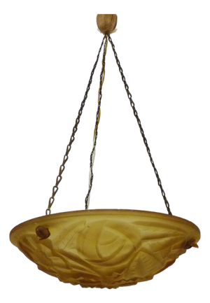 Art Deco Single-Light Pendant Lamp with Glass Bowl from Verrerie d'Art Degué, 1930s