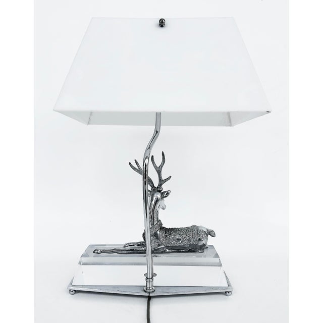 Vintage Chrome, Lucite Stag Table Lamp, Maitland Smith Attributed For Sale - Image 9 of 12
