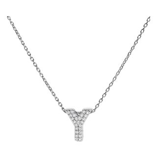 10K White Gold Diamond Accent "Y" Initial Bubble Pendant Necklace For Sale
