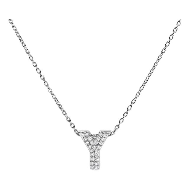 10K White Gold Diamond Accent "Y" Initial Bubble Pendant Necklace For Sale