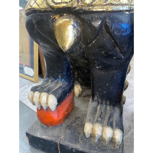 1930s Pair of Antique Japanese Black Lacquer Wood Shishi or Foo Dogs For Sale In San Diego - Image 6 of 8