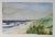 Mid 20th century watercolor on paper painting of surf fisherman on the beach with sand dunes in the foreground. Unsigned....