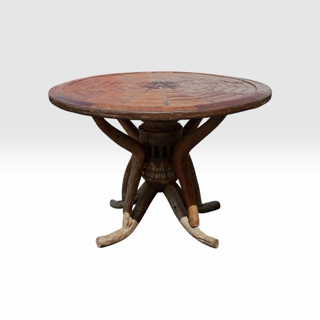 Wood Antique Hardwood Rustic Hardwood Wagon Wheel Center Table For Sale - Image 7 of 7