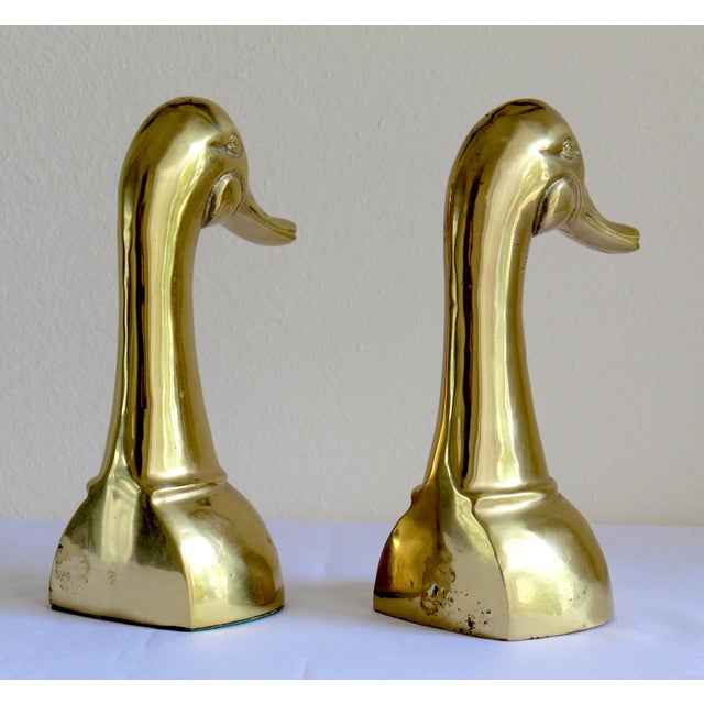 Mid-Century Modern Polished Solid Brass Mallard Duck Head Bookends – A Pair For Sale - Image 4 of 18