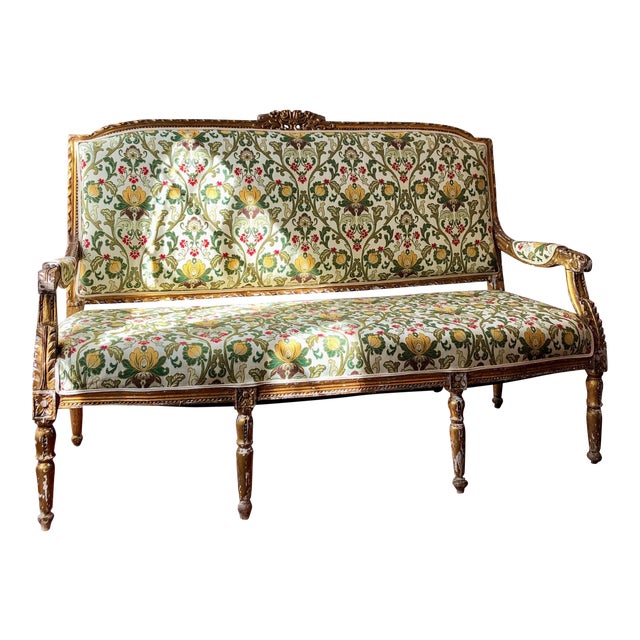 Eccentric French Louis XVI Style Giltwood Settee For Sale
